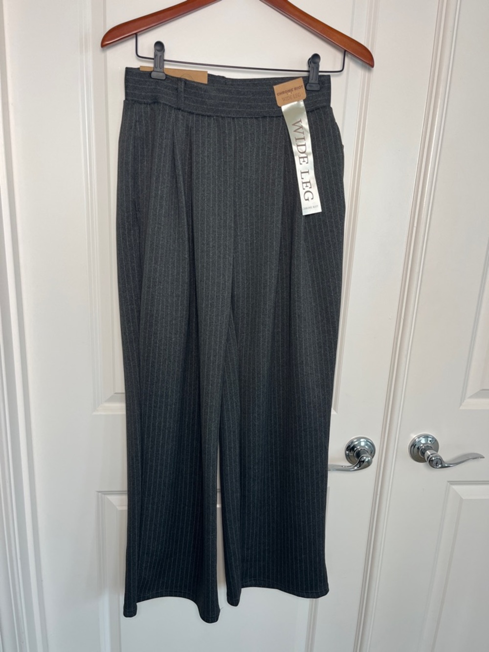 Chrome Riot Wide Leg Pinstripe Trousers - Dark Gray Size Small